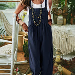 Solid Color Sleeveless Sling Pocket Wide Leg Side Button Plus Size Jumpsuits