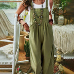 Solid Color Sleeveless Sling Pocket Wide Leg Side Button Plus Size Jumpsuits