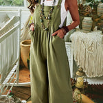 Solid Color Sleeveless Sling Pocket Wide Leg Side Button Plus Size Jumpsuits