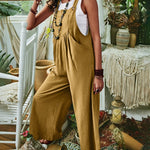 Solid Color Sleeveless Sling Pocket Wide Leg Side Button Plus Size Jumpsuits