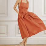 Solid Color Sleeveless Backless Midi Dress