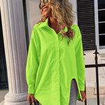 Nadorine Long Sleeve Lapel Cardigan Top Simple Solid Color Loose Fashion Casual Shirt