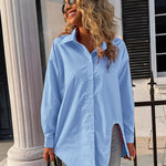 Nadorine Long Sleeve Lapel Cardigan Top Simple Solid Color Loose Fashion Casual Shirt