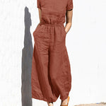 Nadorine Women's Cotton Linen Wide Leg Jumpsuit