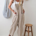 Retro Dungarees Summer Pants Jumpsuits Overalls Playsuit Bib Pants Linen Casual Loose Jumpsuit