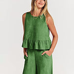 Nadorine 2 Piece Outfits Sleeveless Ruffle Tank Crop Top and Wide Leg Pants Lounge Set with Pockets