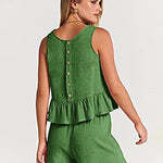 Nadorine 2 Piece Outfits Sleeveless Ruffle Tank Crop Top and Wide Leg Pants Lounge Set with Pockets