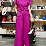 Two Piece Outfits Short Sleeve Crewneck Pullover Tops and Long Wide Leg Pants Tracksuit