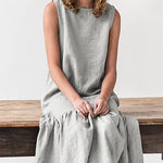 Loose Slim Mid-length Stitching Ruffled Sleeveless Dress
