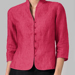 Nadorine Stand Collar Button Slim Fit Three Quarter Sleeve Shirt Top
