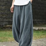 Nadorine Casual Cotton Linen Baggy Pants with Elastic Waist Relax Fit Lantern Trouser