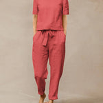 Two Piece Outfits Solid Color Short Sleeve Tops Comfortable Lace Up Pants Set