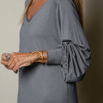 Nadorine Women's Casual Classic Long Sleeve V-neck Maxi Dress