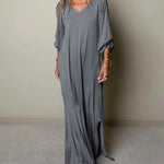 Nadorine Women's Casual Classic Long Sleeve V-neck Maxi Dress