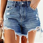 Ripped Denim Shorts High Waisted Distressed Jean Shorts Frayed Raw Hem Shorts