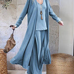 Nadorine Women's 3 Piece Lounge Set with Cardigan Sleeveless Cami Top and Wide Leg Pants Loose Pants Silk Soft Pajamas Set