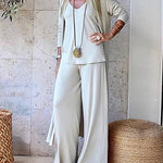 Nadorine Women's 3 Piece Lounge Set with Cardigan Sleeveless Cami Top and Wide Leg Pants Loose Pants Silk Soft Pajamas Set