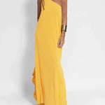 Elegant Solid Color One Shoulder Maxi Dress