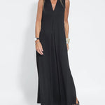 Geometric Color Block Dress Regular Fit Sleeveless Tank Dress Split Neck Print Long Dress