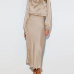 Satin Long-Sleeved Loose Fit Dress Elegant Evening Party Dresses