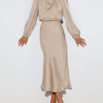 Satin Long-Sleeved Loose Fit Dress Elegant Evening Party Dresses