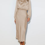 Satin Long-Sleeved Loose Fit Dress Elegant Evening Party Dresses