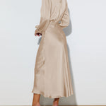 Satin Long-Sleeved Loose Fit Dress Elegant Evening Party Dresses