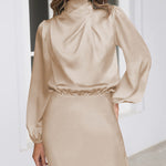 Satin Long-Sleeved Loose Fit Dress Elegant Evening Party Dresses