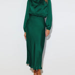 Satin Long-Sleeved Loose Fit Dress Elegant Evening Party Dresses