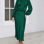 Satin Long-Sleeved Loose Fit Dress Elegant Evening Party Dresses
