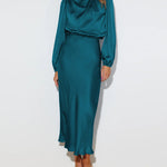 Satin Long-Sleeved Loose Fit Dress Elegant Evening Party Dresses