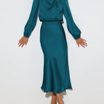 Satin Long-Sleeved Loose Fit Dress Elegant Evening Party Dresses
