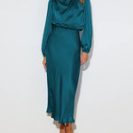 Satin Long-Sleeved Loose Fit Dress Elegant Evening Party Dresses
