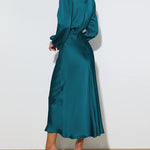 Satin Long-Sleeved Loose Fit Dress Elegant Evening Party Dresses
