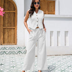 Effortlessly Chic Cotton Sleeveless Vest and Wide Leg Pants Set