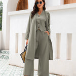 Nadorine Casual Slim Fit Collar Long Blazers Jacket with Flap Pockets