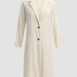 Nadorine Casual Slim Fit Collar Long Blazers Jacket with Flap Pockets