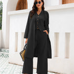 Nadorine Casual Slim Fit Collar Long Blazers Jacket with Flap Pockets