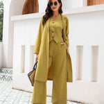 Nadorine Casual Slim Fit Collar Long Blazers Jacket with Flap Pockets