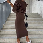 Elegant Two-piece Set Sexy V-neck Off-shoulder Sweatshirt & Sleeveless Knitted Dress Skirt