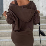 Elegant Two-piece Set Sexy V-neck Off-shoulder Sweatshirt & Sleeveless Knitted Dress Skirt