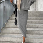 Elegant Two-piece Set Sexy V-neck Off-shoulder Sweatshirt & Sleeveless Knitted Dress Skirt
