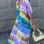 V-neck Short-sleeved Loose Tie Dye Caftan Dress