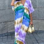 V-neck Short-sleeved Loose Tie Dye Caftan Dress