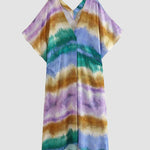 V-neck Short-sleeved Loose Tie Dye Caftan Dress