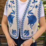 Retro Floral Embroidered Gillet Ethnic Weatern Vest Jacket Sleeveless Cardigan Crop Top