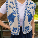 Retro Floral Embroidered Gillet Ethnic Weatern Vest Jacket Sleeveless Cardigan Crop Top
