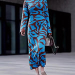 Round Neck Bell Sleeves Jacquard Slim Long Dress