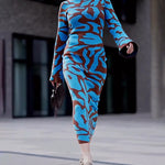 Round Neck Bell Sleeves Jacquard Slim Long Dress