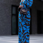 Round Neck Bell Sleeves Jacquard Slim Long Dress